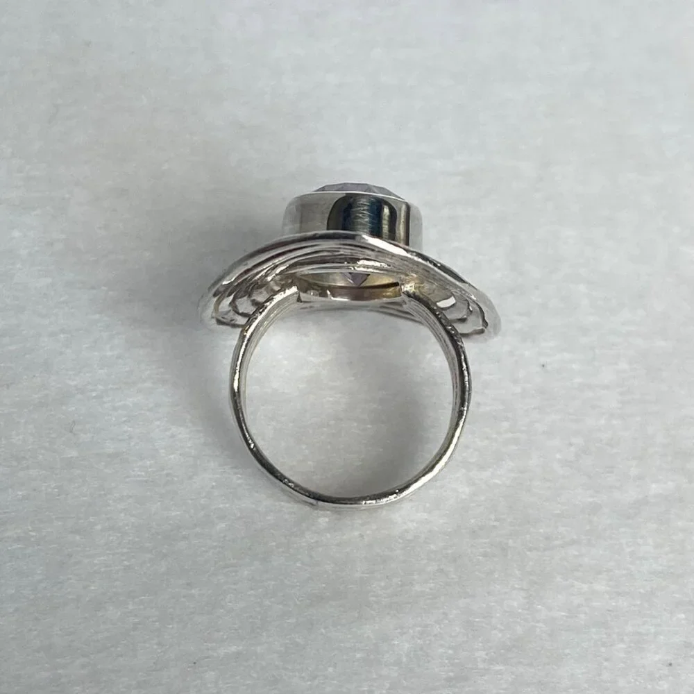 Sterling Silver 925 India Large Bezel Set Oval Mystic Quartz Statement Ring 5.5